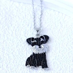 Schnauzer Dog Necklace Dainty Chain Silver Tone Rhinestone Puppy Pet Softgirl